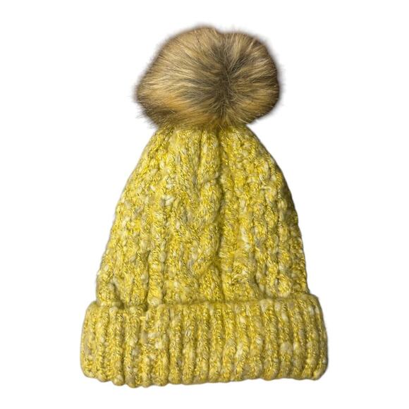 American Eagle Hat Women OS Yellow Pom Pom Beanie Knit Winter Snow Outdoor - Picture 2 of 4